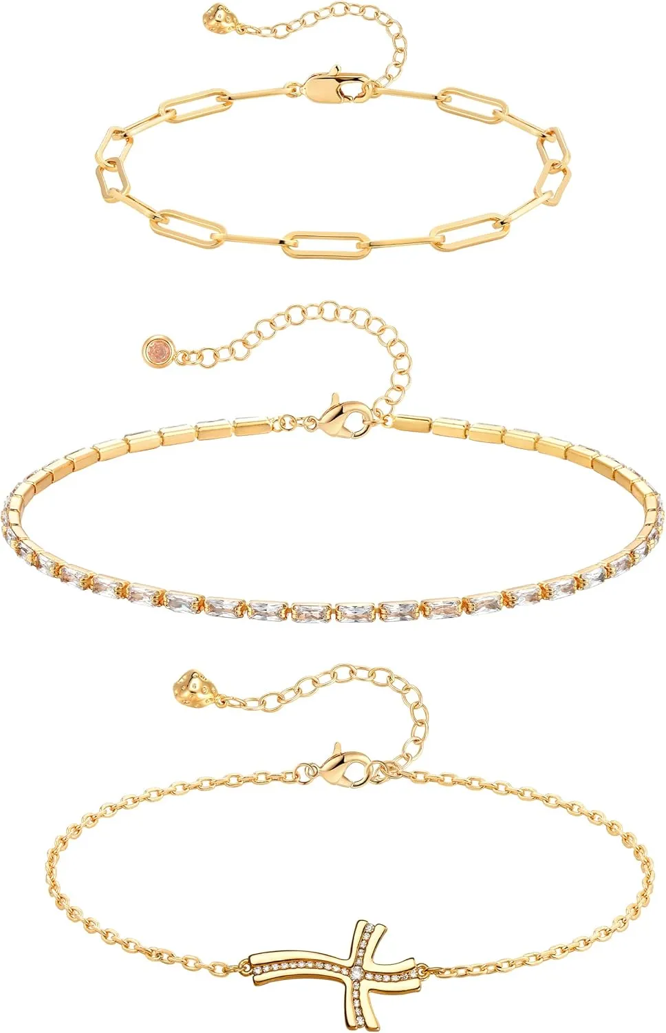 Anklet Bracelets for Women 14K Gold Jewelry Set Waterproof Layered Tennis Satellite Link Chain Anklets Set Gold Anklets Adjustable Size 3pc