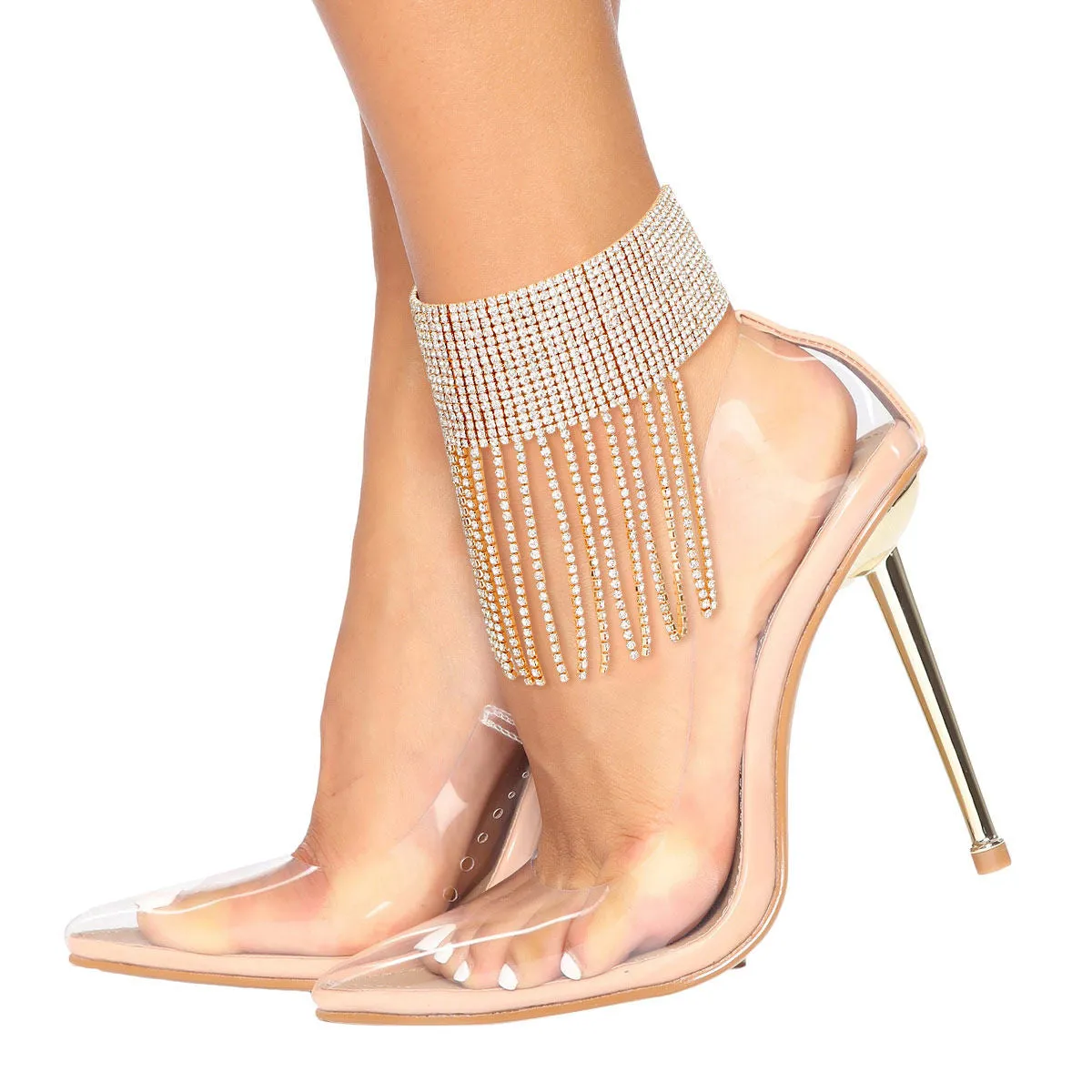 Anklet Gold Rhinestone 16 Line Fringe for Women