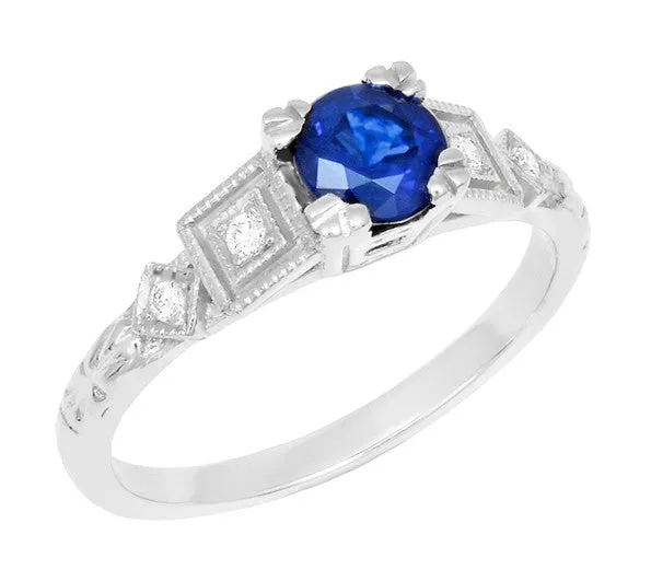 Antique 1920's Style Sapphire and Diamond Art Deco Engagement Ring in Platinum
