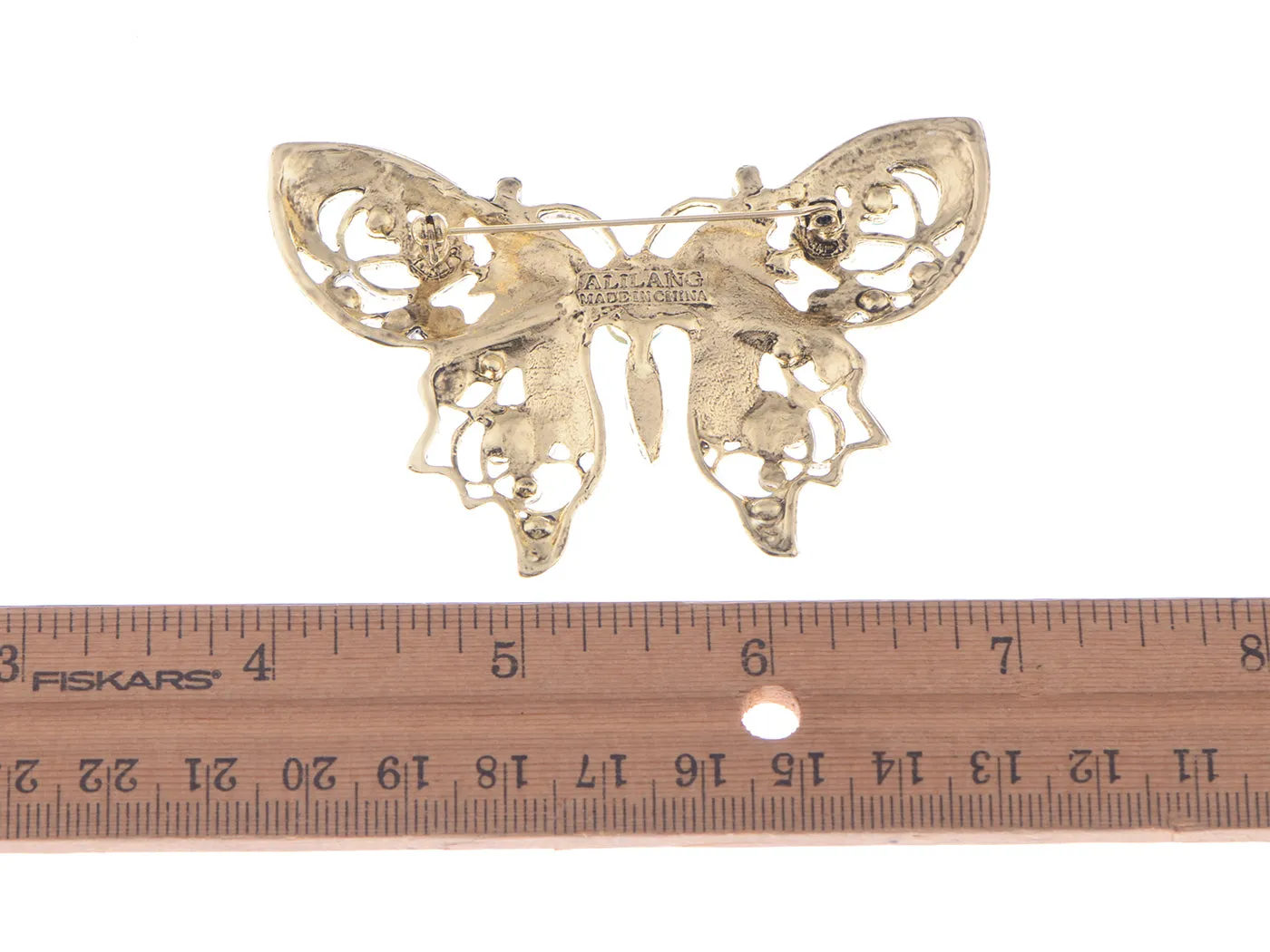 Antique Aquamarine Blue Colored Butterfly Brooch Pin