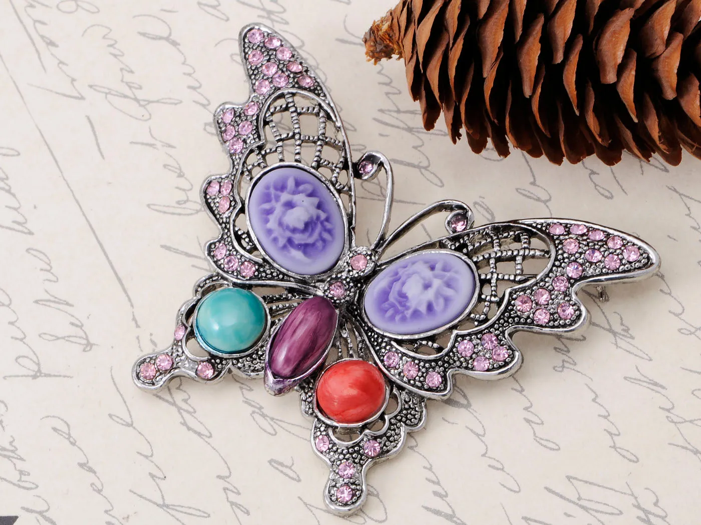 Antique Cateye Butterfly Jewelry Pin Brooch