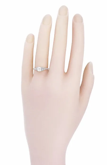 Art Deco Crown of Leaves Filigree 1/2 Carat Solitaire Diamond Engagement Ring in White Gold