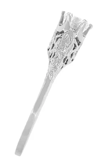 Art Deco Crown of Leaves Filigree 1/2 Carat Solitaire Diamond Engagement Ring in White Gold