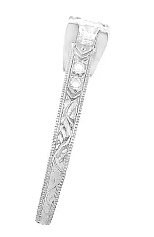 Art Deco Engraved Diamond Engagement Ring in Platinum