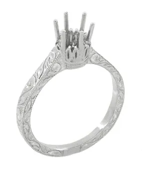 Art Deco Filigree Scroll Platinum Crown Solitaire 1/2 Carat Engagement Ring Setting
