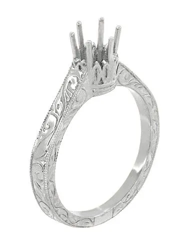 Art Deco Filigree Scroll Platinum Crown Solitaire 1/2 Carat Engagement Ring Setting