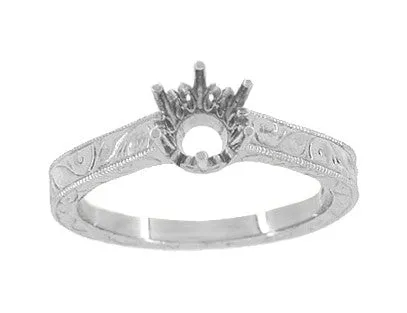 Art Deco Filigree Scroll Platinum Crown Solitaire 1/2 Carat Engagement Ring Setting