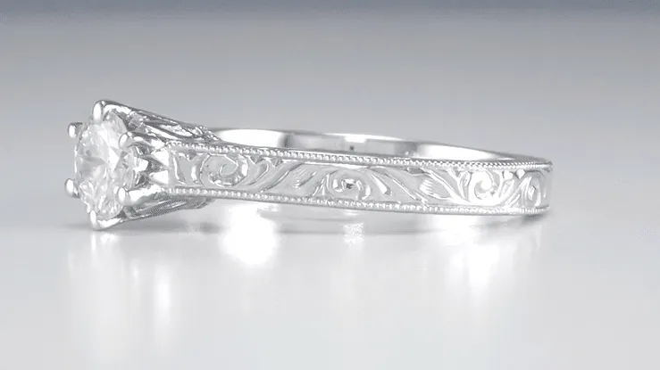 Art Deco Filigree Scroll Platinum Crown Solitaire 1/2 Carat Engagement Ring Setting