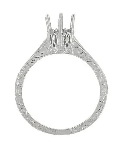 Art Deco Filigree Scroll Platinum Crown Solitaire 1/2 Carat Engagement Ring Setting