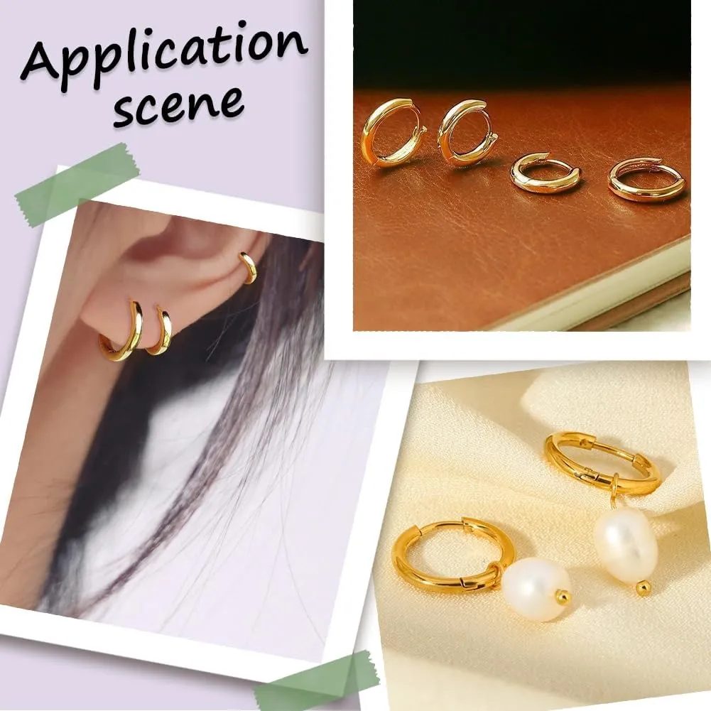 Beebeecraft 1 Box 10 Pairs Huggie Hoop Earrings 12mm 18K Gold Plated 304 Stainless Steel Round Hoop Earring Set for Women Men