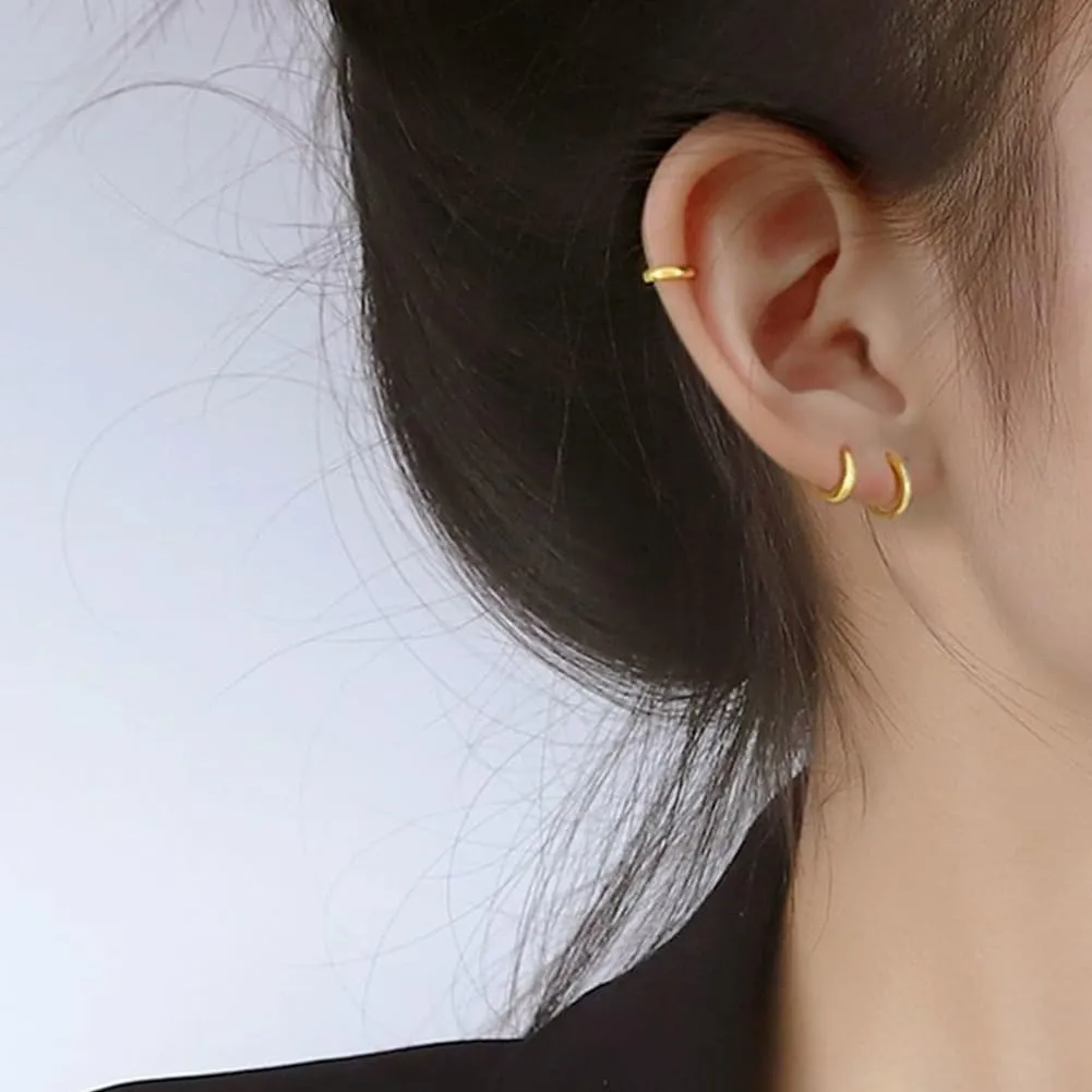 Beebeecraft 1 Box 10 Pairs Huggie Hoop Earrings 12mm 18K Gold Plated 304 Stainless Steel Round Hoop Earring Set for Women Men