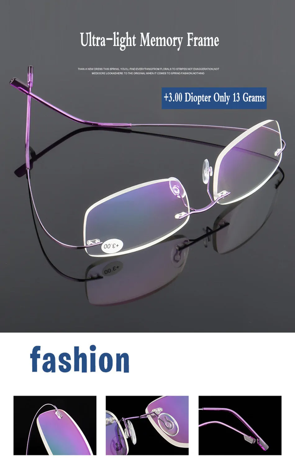 Belmon Unisex Rimless Rectangle Alloy Reading Glasses Rs079