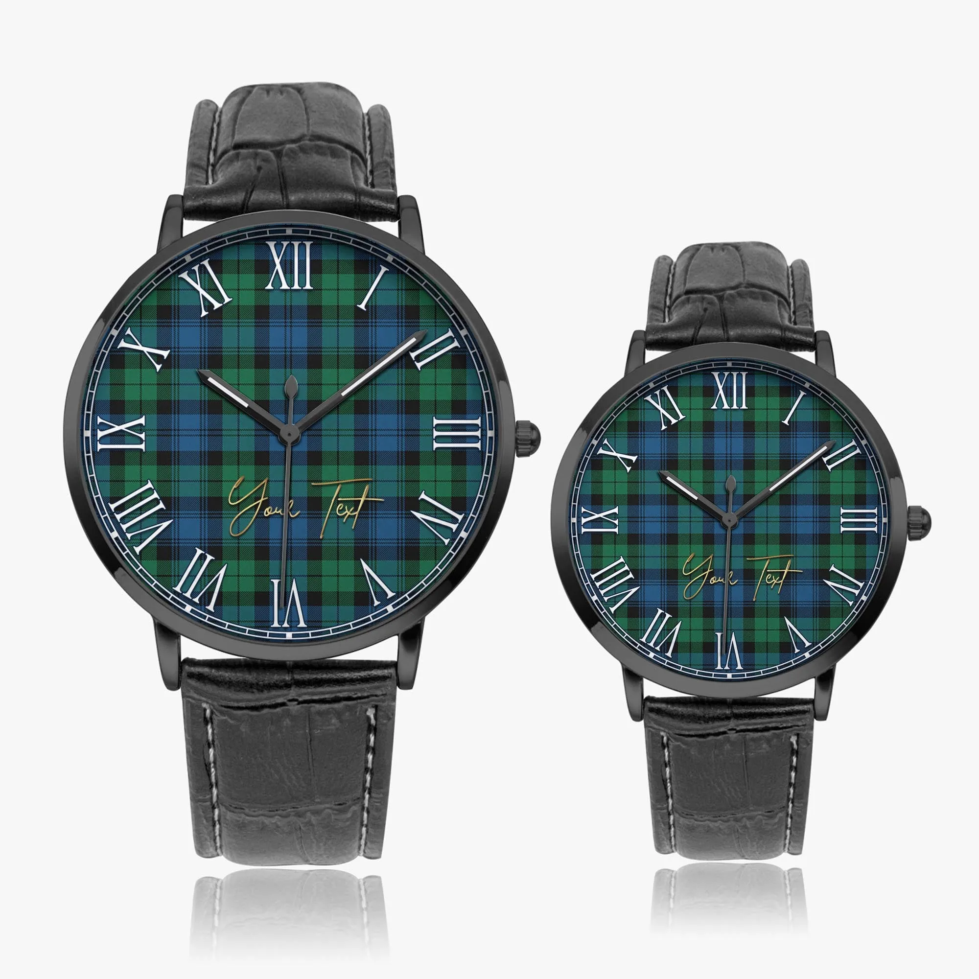 Black Watch Ancient Tartan Personalized Your Text Leather Trap Quartz Watch