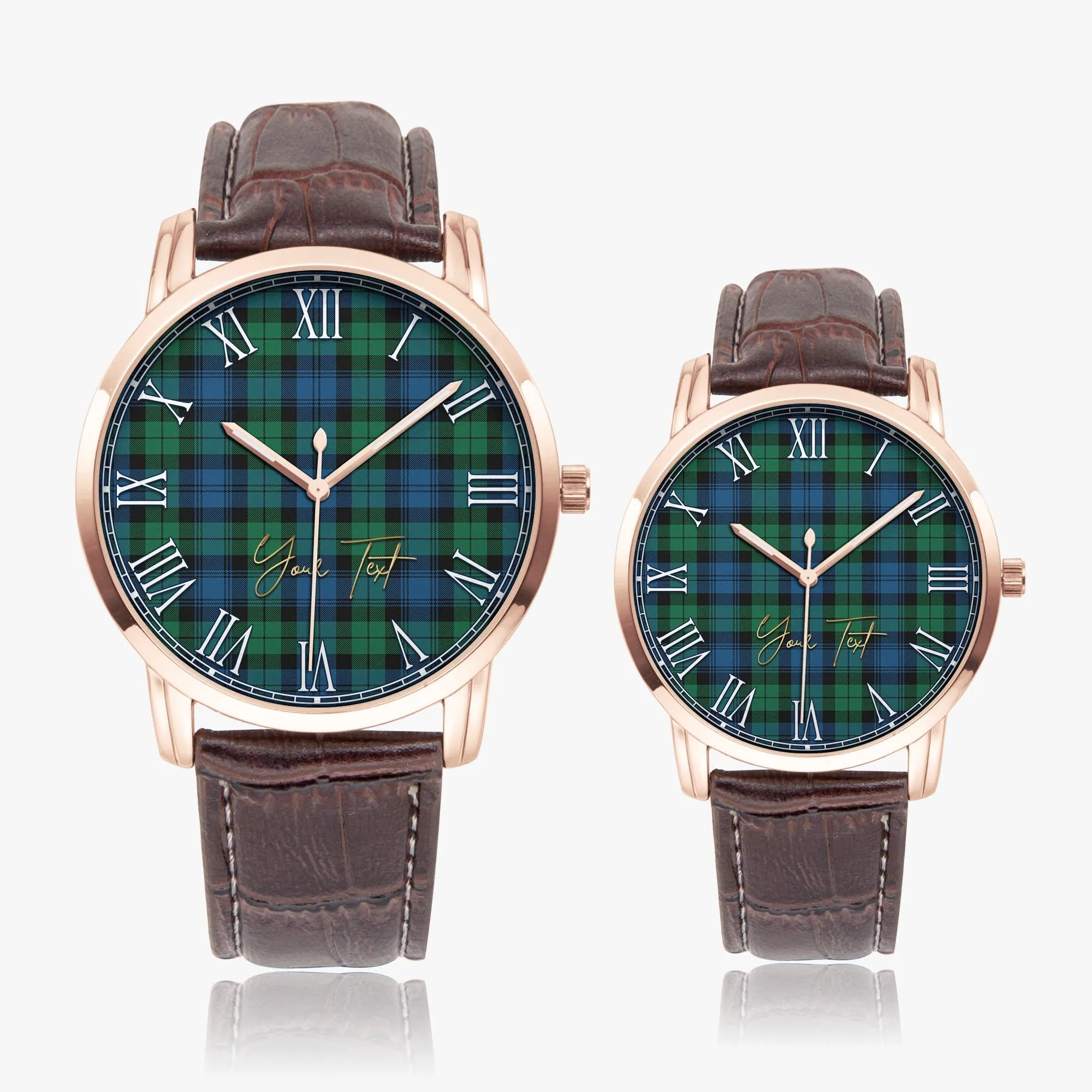 Black Watch Ancient Tartan Personalized Your Text Leather Trap Quartz Watch