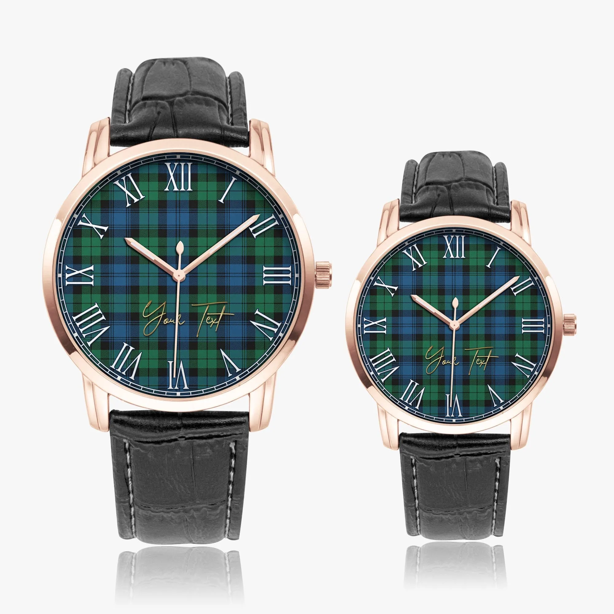 Black Watch Ancient Tartan Personalized Your Text Leather Trap Quartz Watch