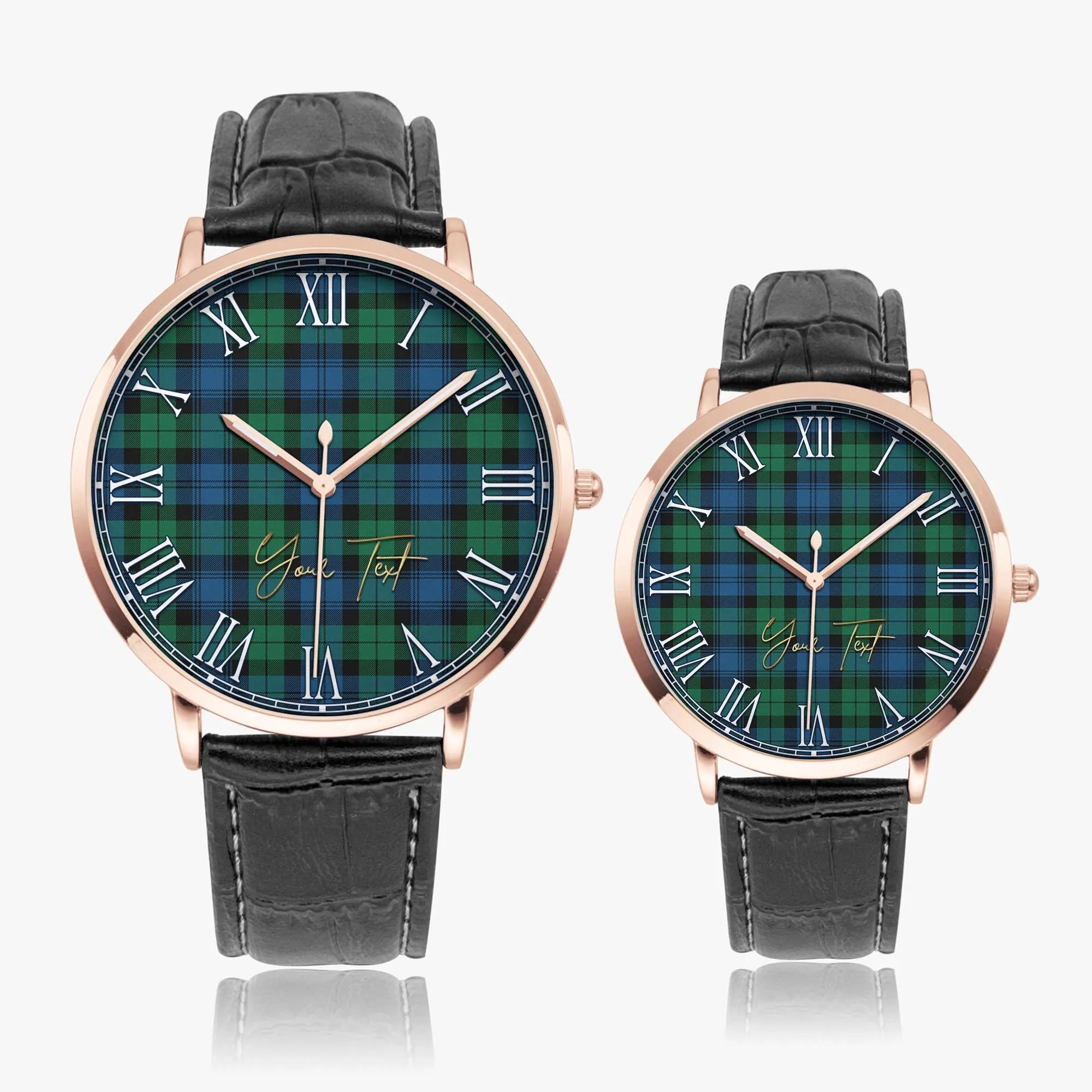 Black Watch Ancient Tartan Personalized Your Text Leather Trap Quartz Watch