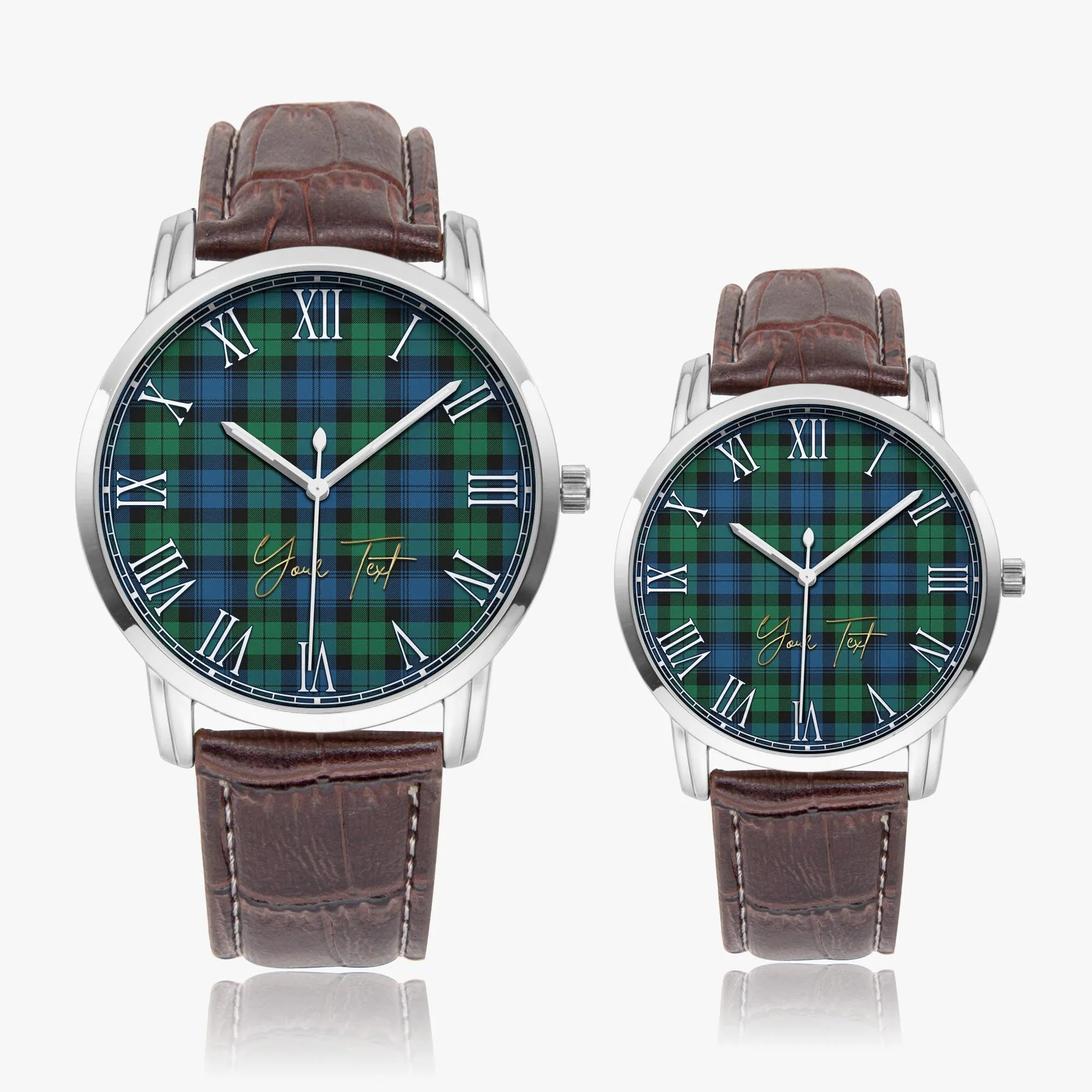 Black Watch Ancient Tartan Personalized Your Text Leather Trap Quartz Watch
