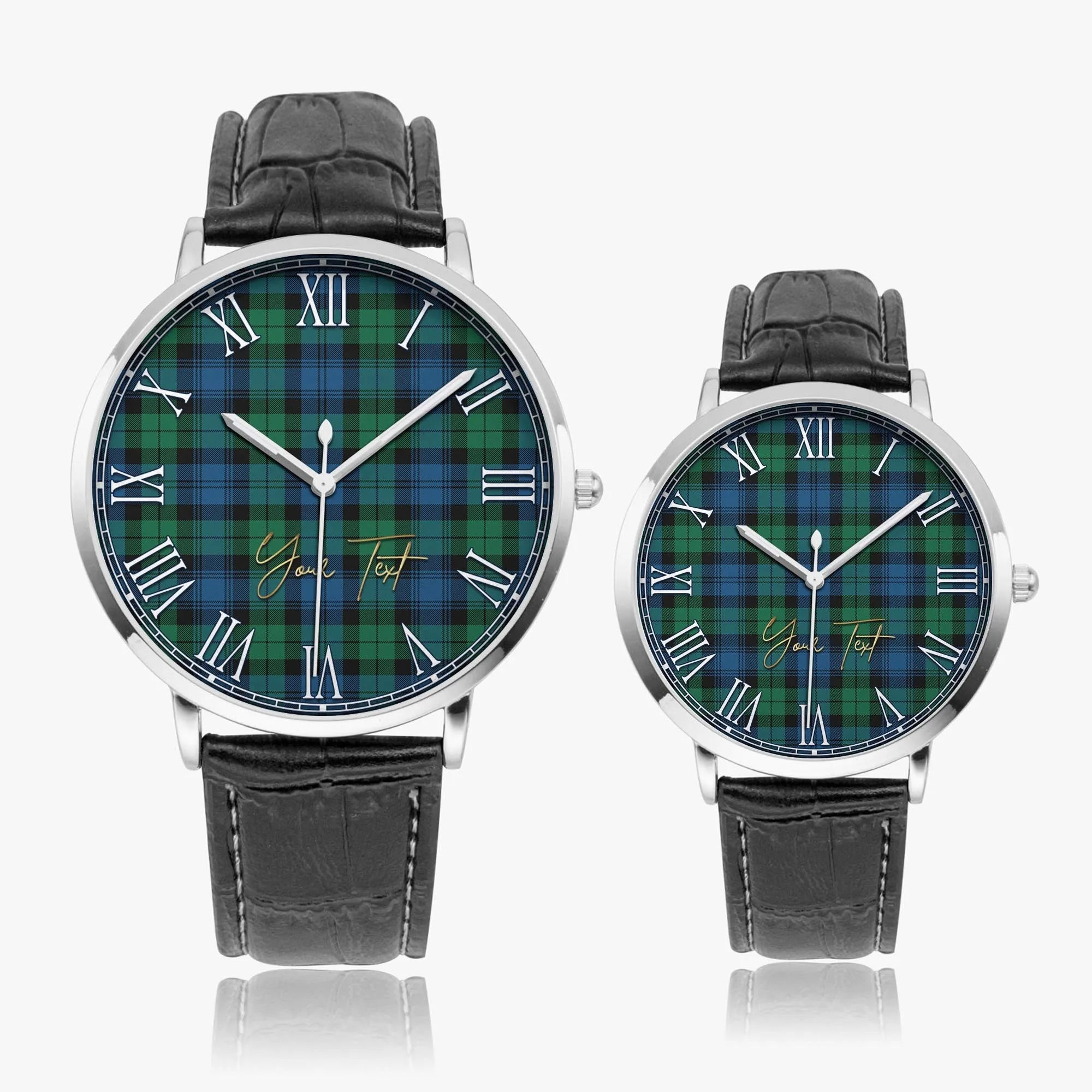 Black Watch Ancient Tartan Personalized Your Text Leather Trap Quartz Watch