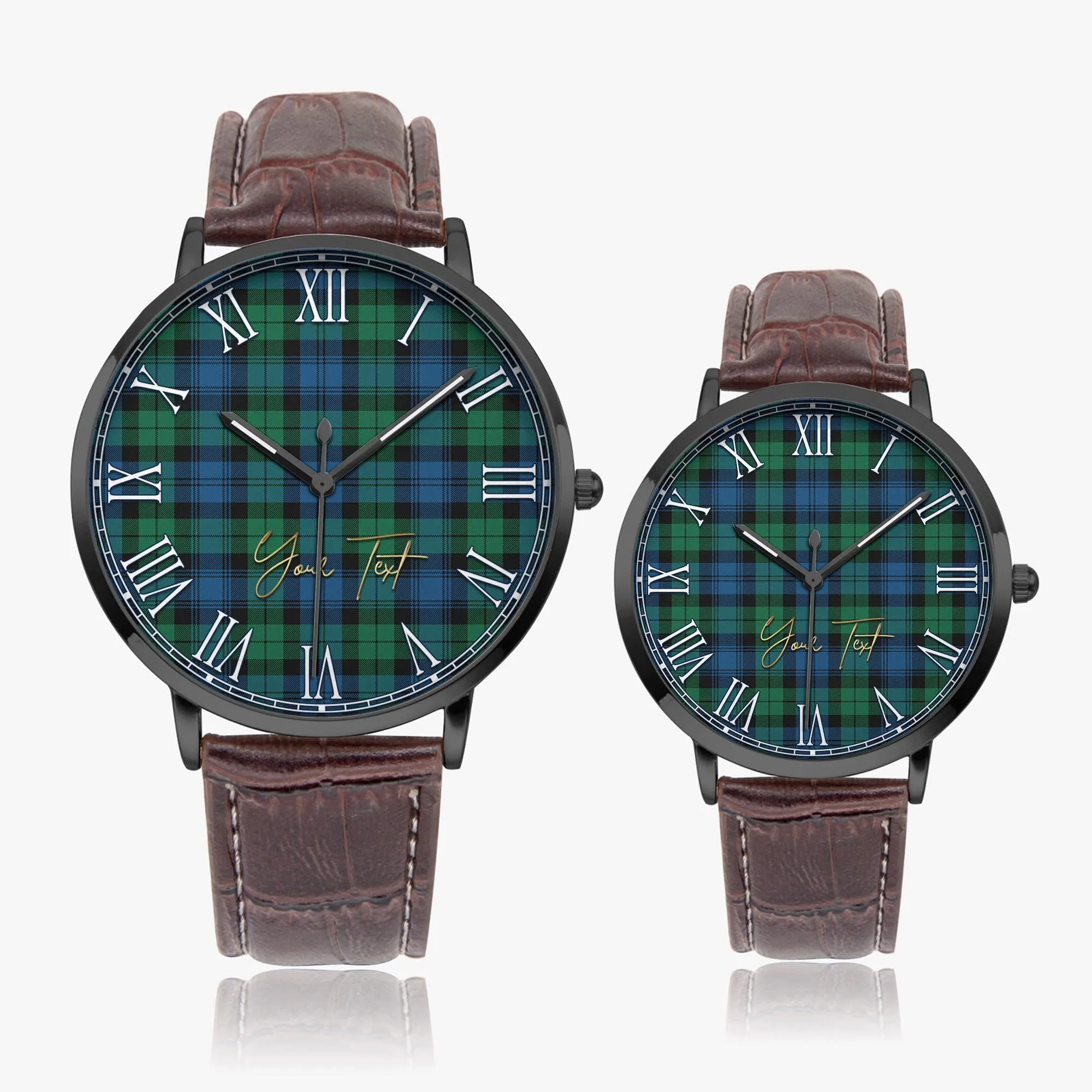 Black Watch Ancient Tartan Personalized Your Text Leather Trap Quartz Watch