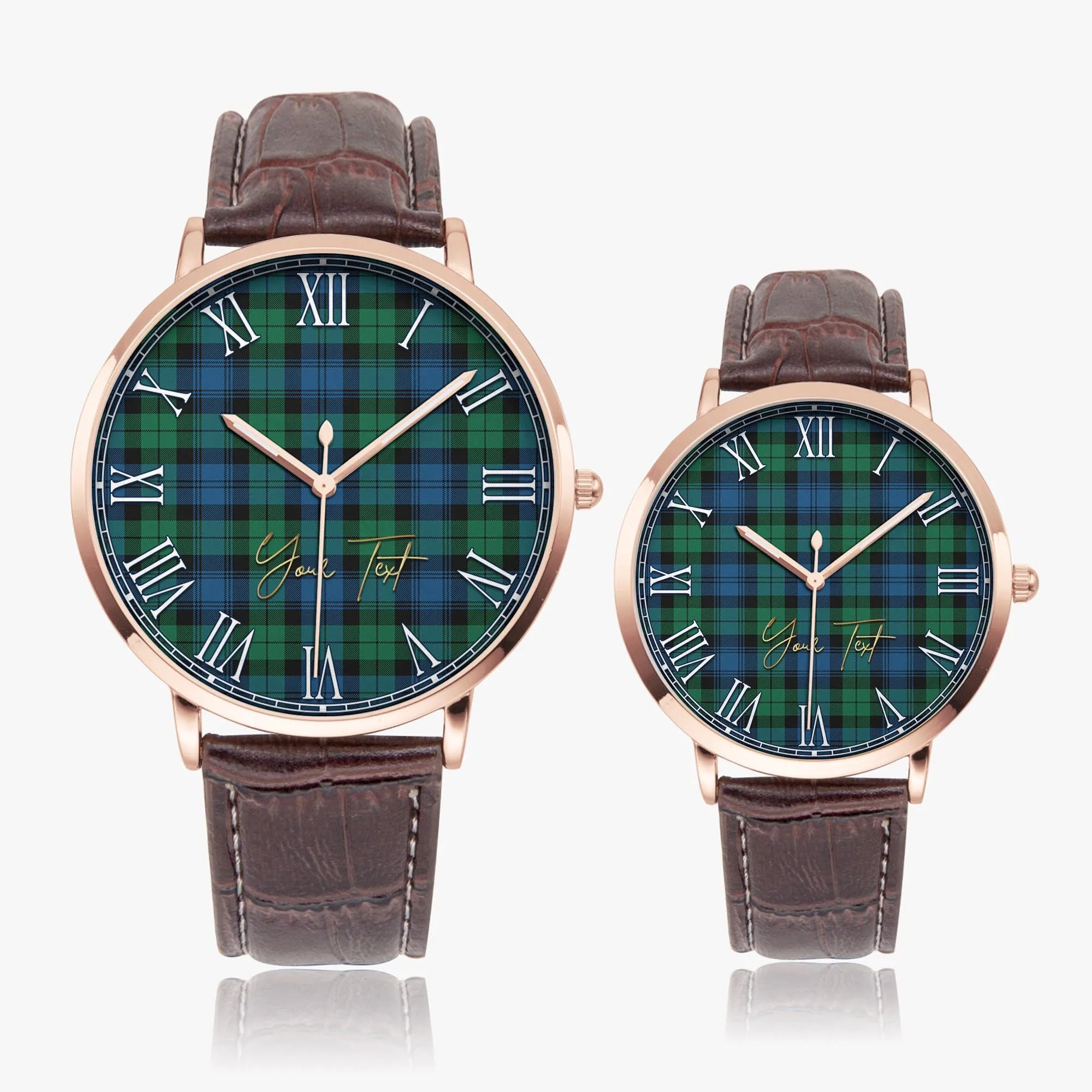 Black Watch Ancient Tartan Personalized Your Text Leather Trap Quartz Watch