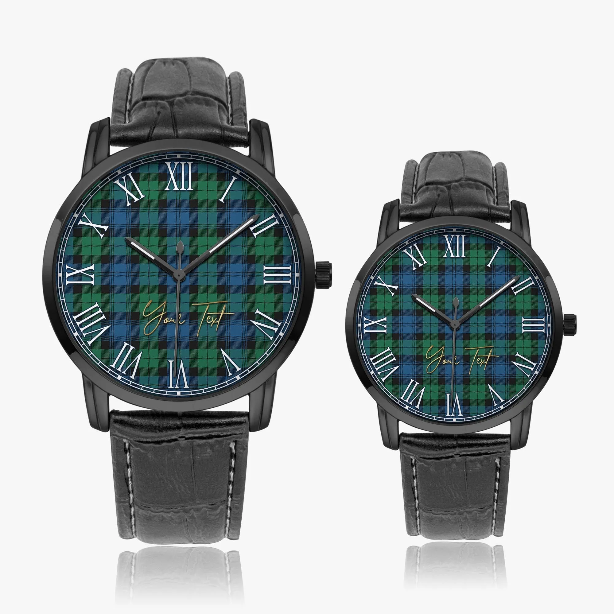 Black Watch Ancient Tartan Personalized Your Text Leather Trap Quartz Watch