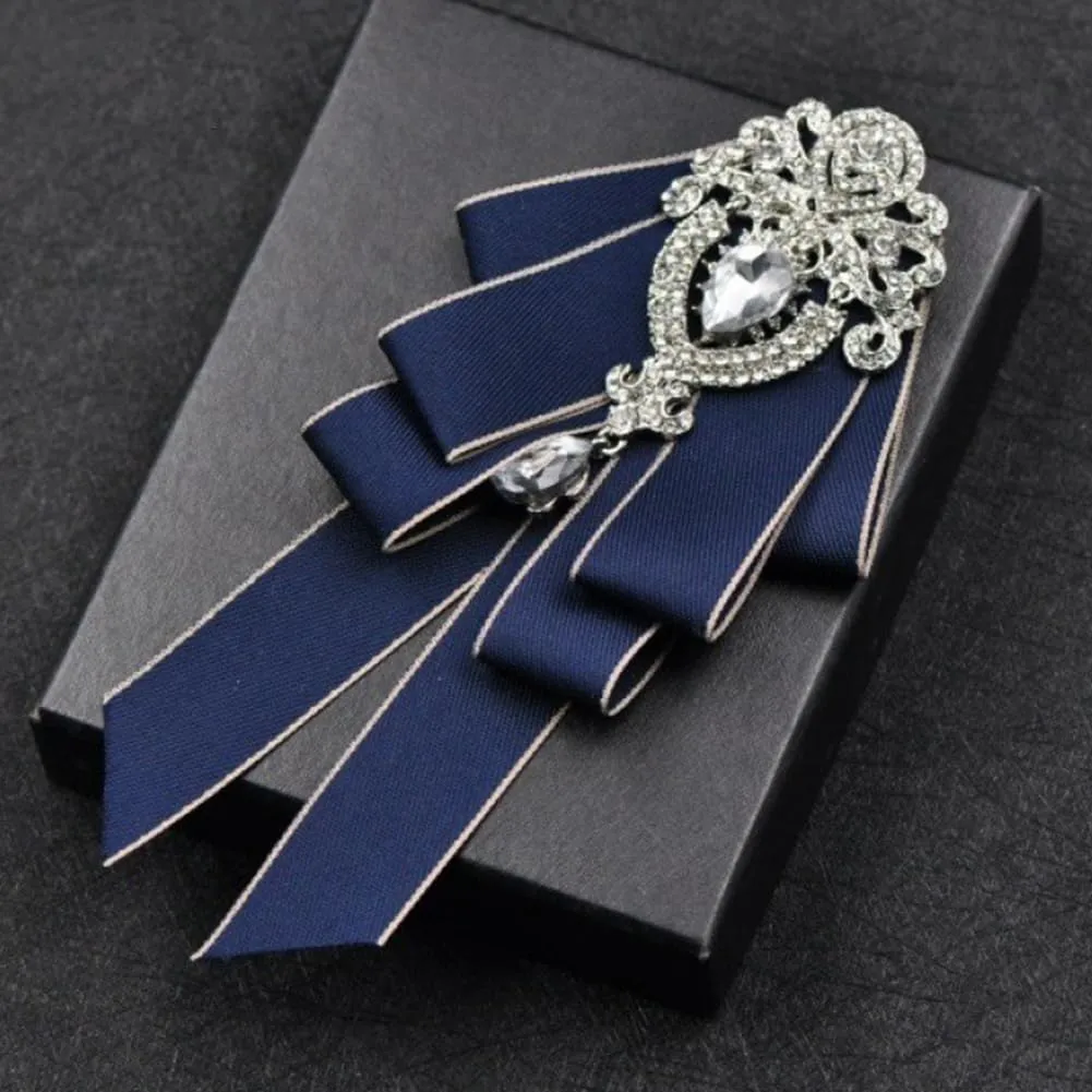 Bowknot Rhinestone Fashion Ribbon Bow Brooch Pre-Tied Bow tie for Men Women Neck Tie Christmas Wedding Party Ceremony