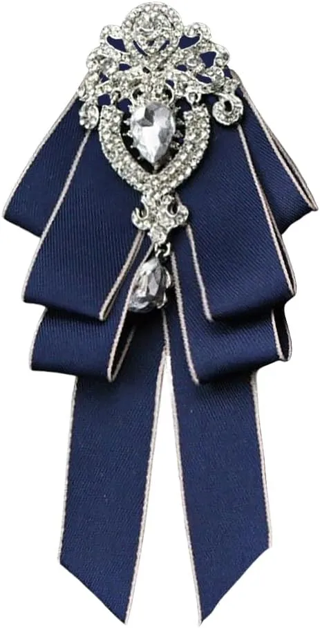 Bowknot Rhinestone Fashion Ribbon Bow Brooch Pre-Tied Bow tie for Men Women Neck Tie Christmas Wedding Party Ceremony