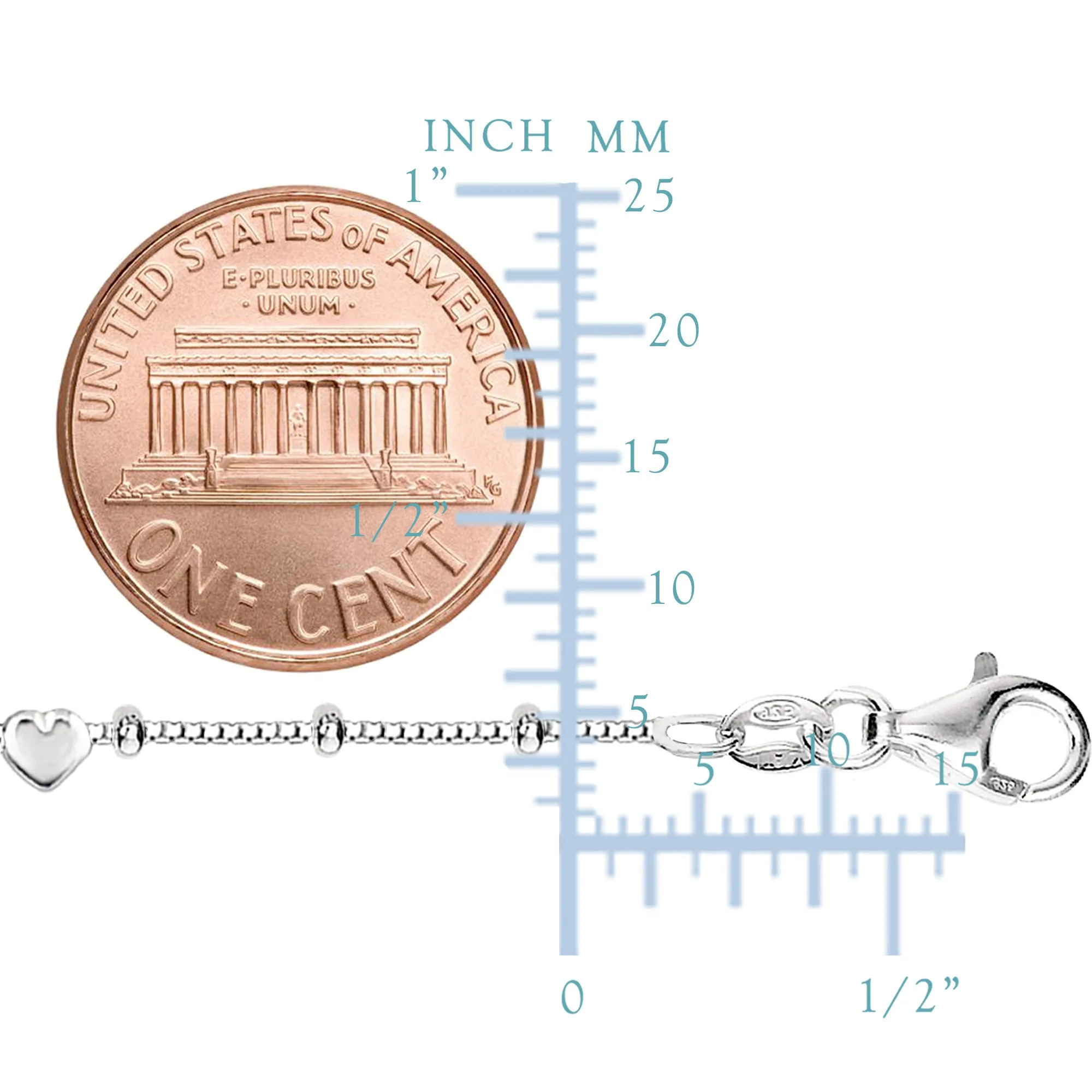 Box Chain With Heart Beads Anklet In Sterling Silver