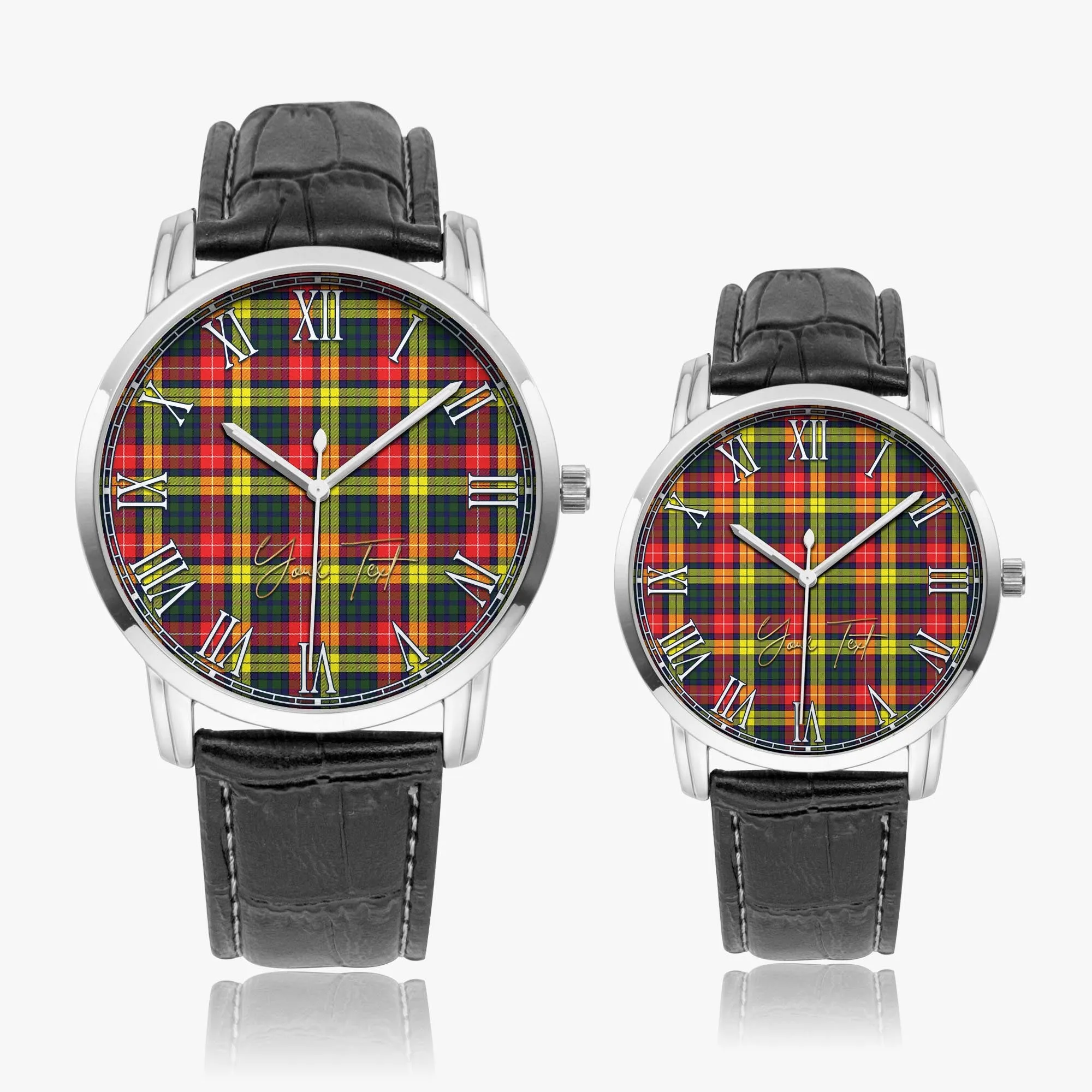 Buchanan Modern Tartan Personalized Your Text Leather Trap Quartz Watch