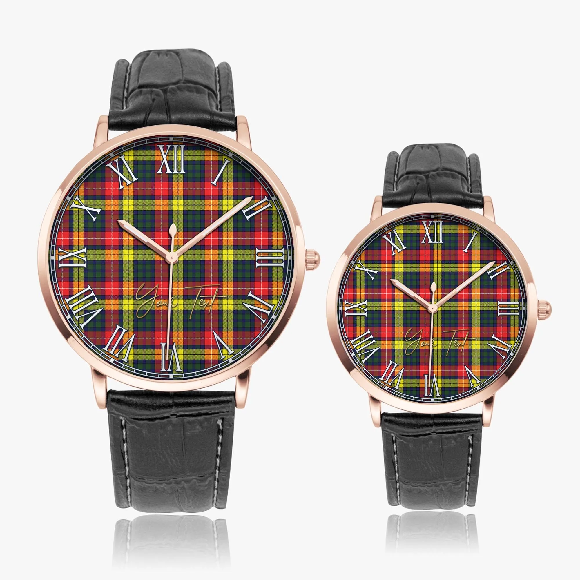 Buchanan Modern Tartan Personalized Your Text Leather Trap Quartz Watch