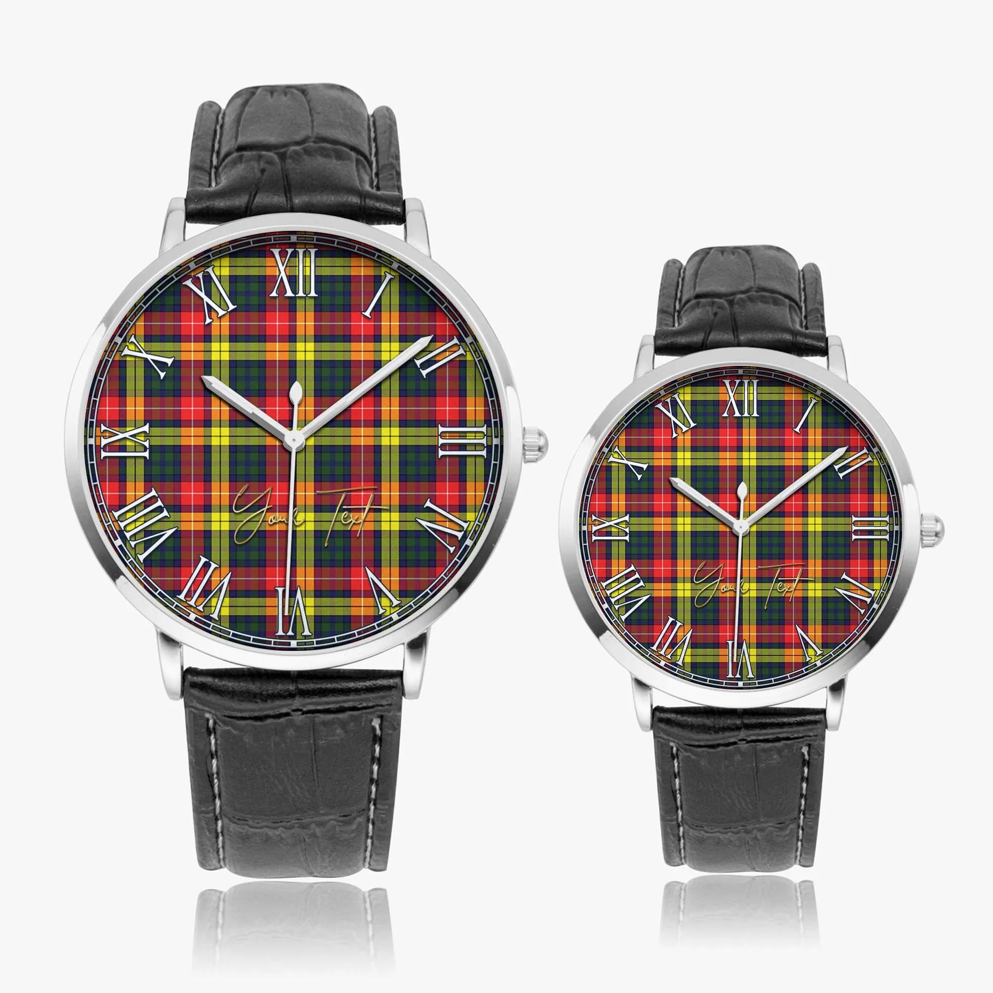 Buchanan Modern Tartan Personalized Your Text Leather Trap Quartz Watch