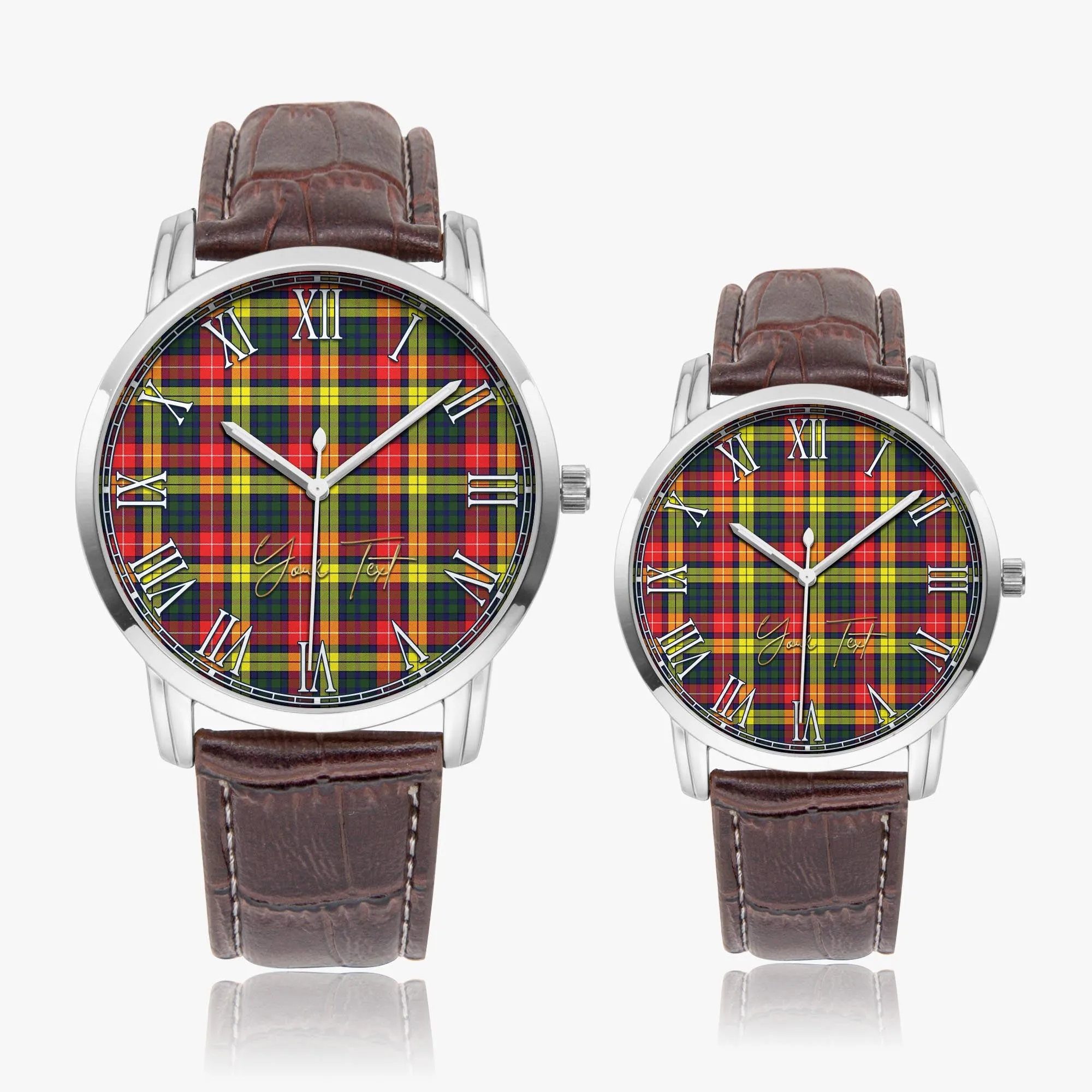 Buchanan Modern Tartan Personalized Your Text Leather Trap Quartz Watch