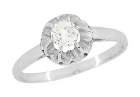 Buttercup Old Mine Cut Diamond Antique 14 Karat White Gold Engagement Ring