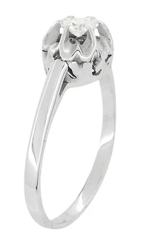 Buttercup Old Mine Cut Diamond Antique 14 Karat White Gold Engagement Ring