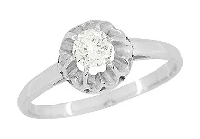 Buttercup Old Mine Cut Diamond Antique 14 Karat White Gold Engagement Ring