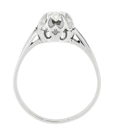 Buttercup Old Mine Cut Diamond Antique 14 Karat White Gold Engagement Ring