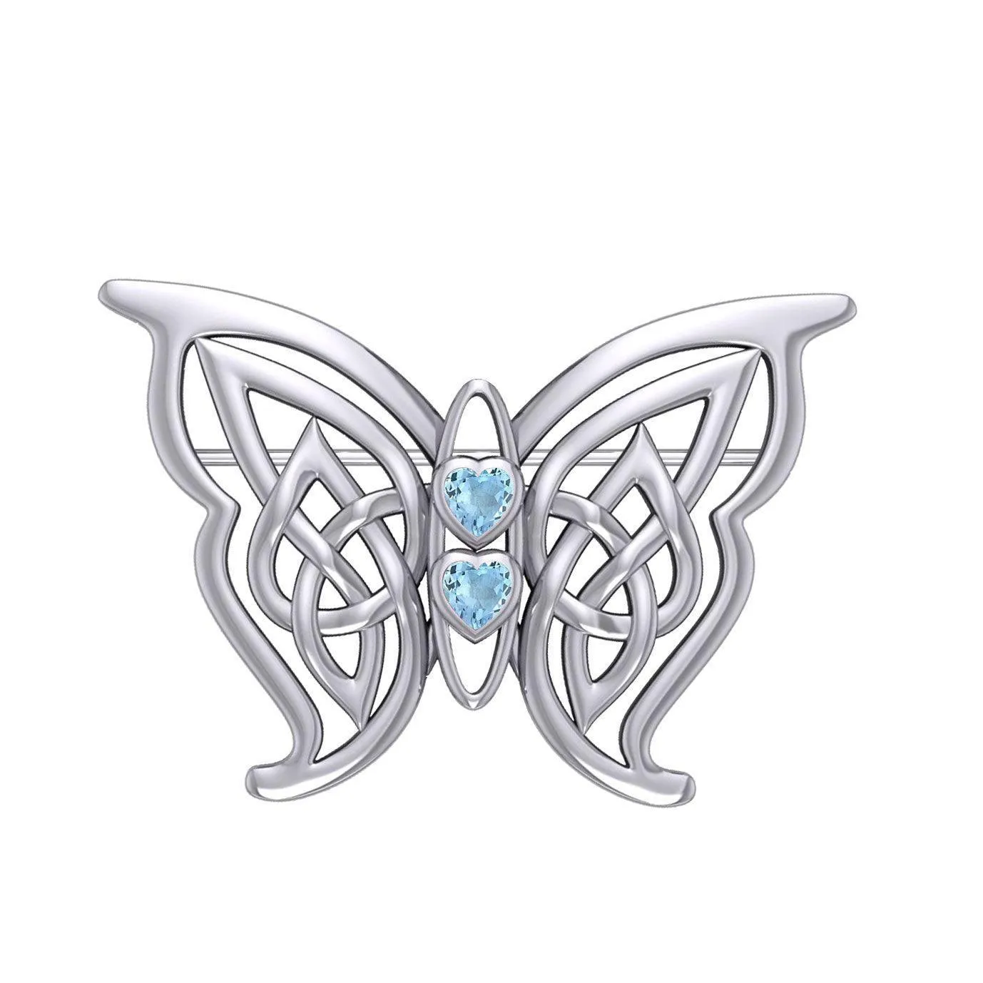 Celtic Transformation Elegance : Sterling Silver Butterfly Brooch with Heart Gemstone by Peter Stone Jewelry TBC167