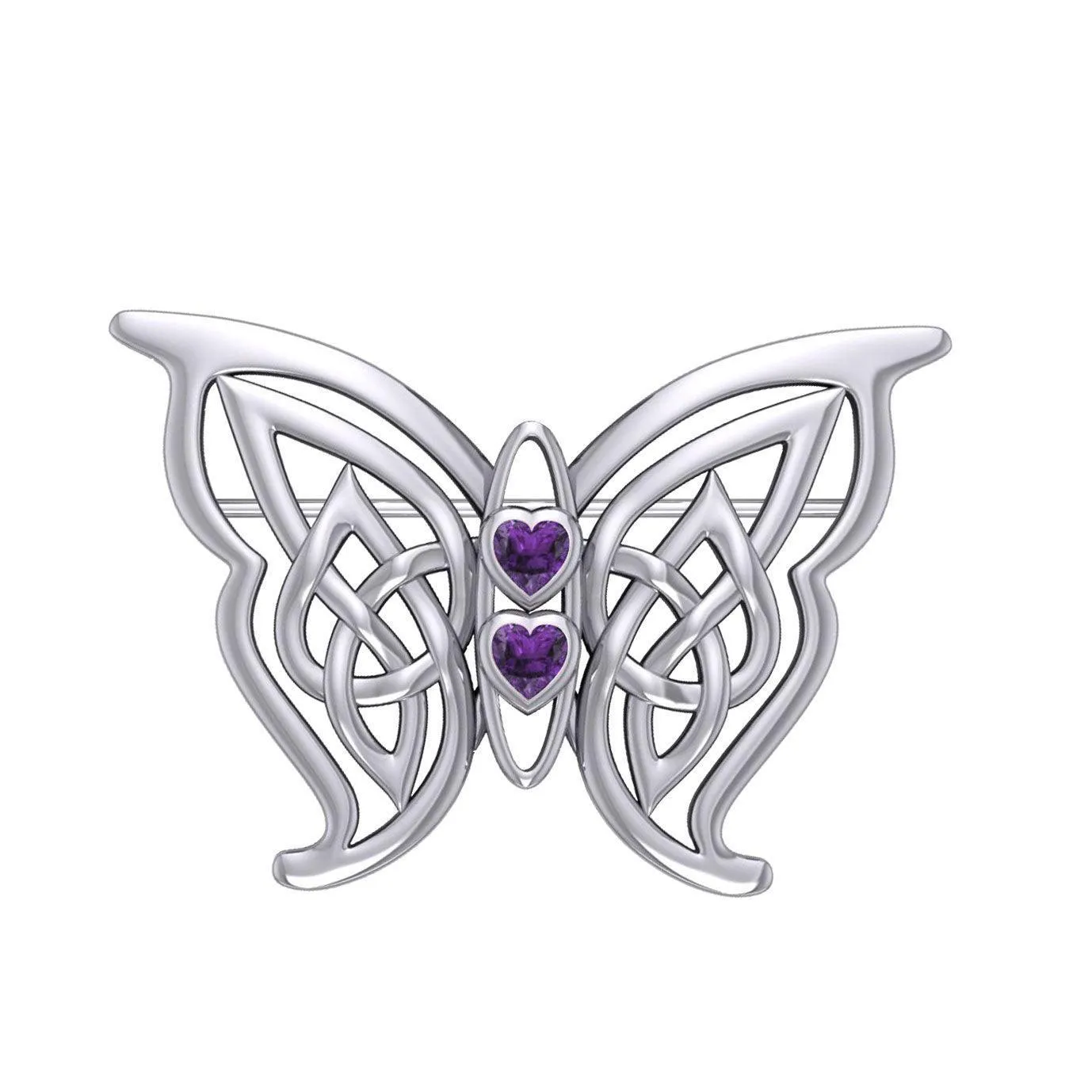 Celtic Transformation Elegance : Sterling Silver Butterfly Brooch with Heart Gemstone by Peter Stone Jewelry TBC167