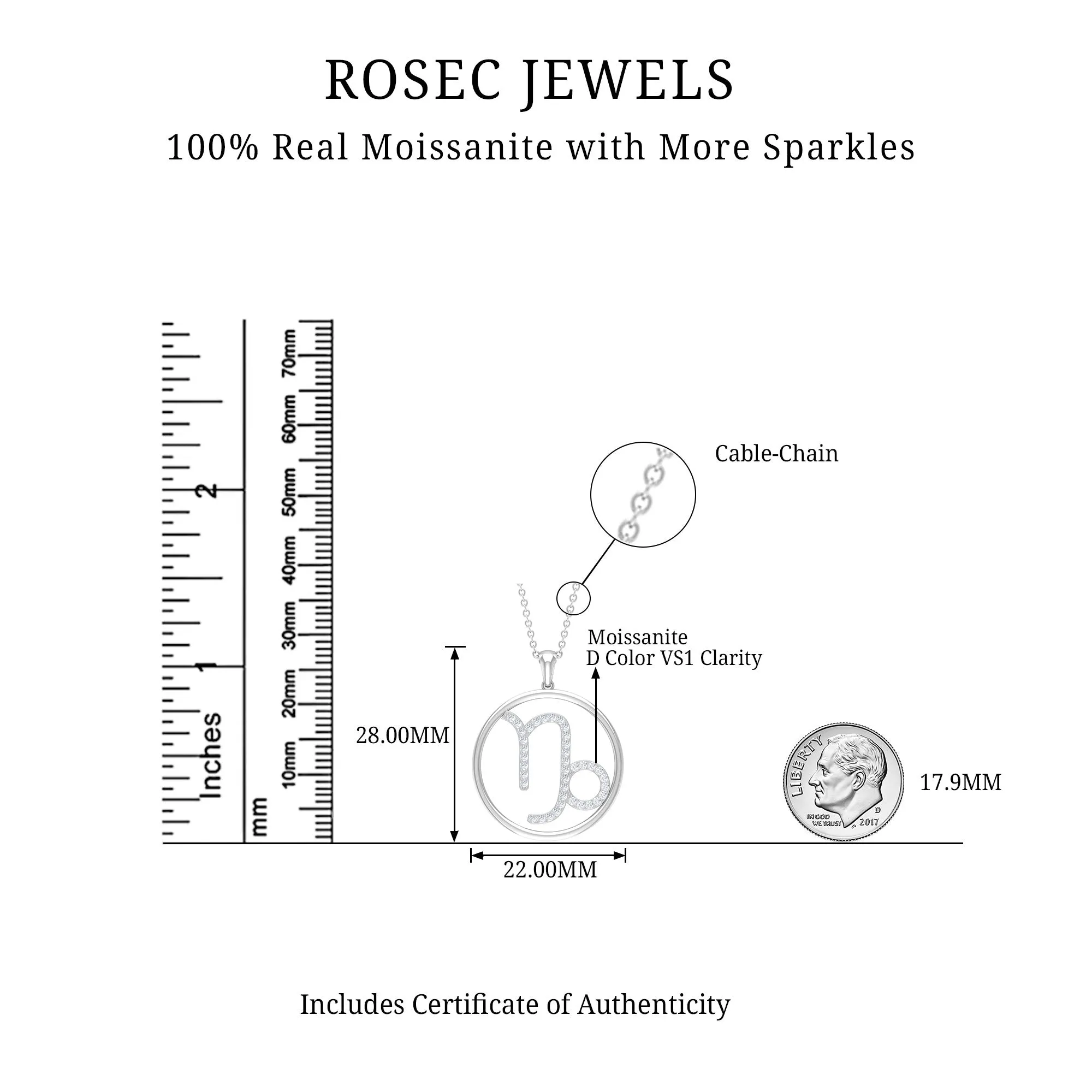 Certified Moissanite Capricorn Zodiac Sign Pendant Necklace