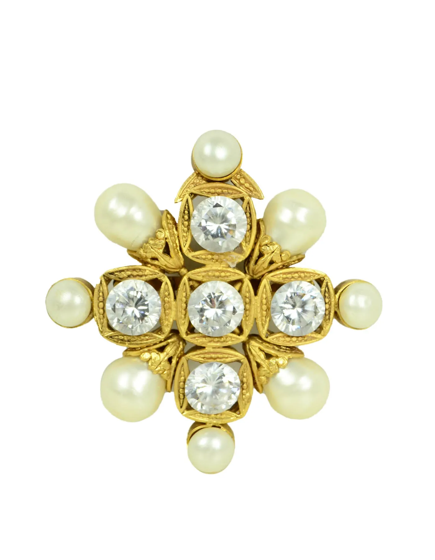 Chanel Vintage '90s Faux Pearl & Crystal Brooch/Pendant