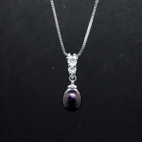 Chloe X - Black Pearl Crystal Silver Pendant