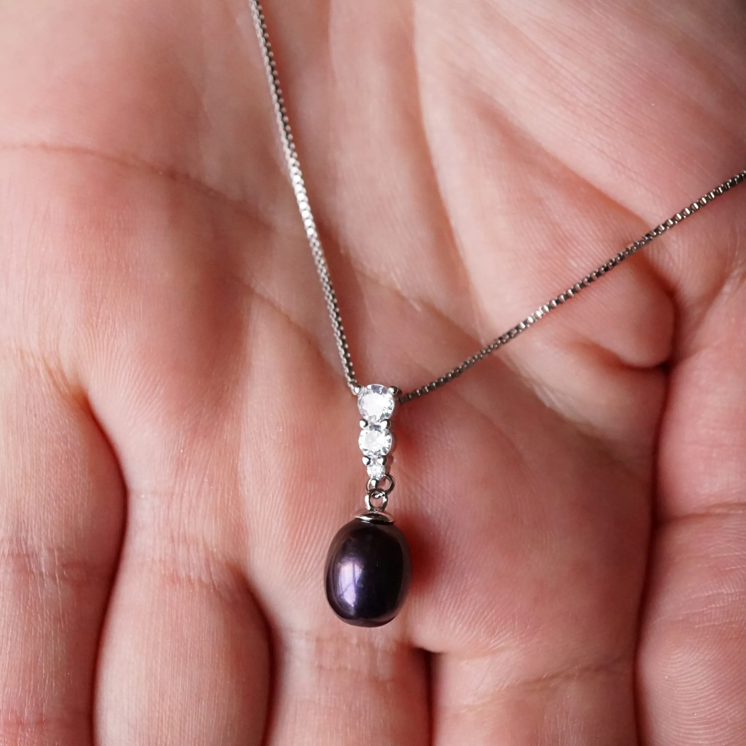 Chloe X - Black Pearl Crystal Silver Pendant
