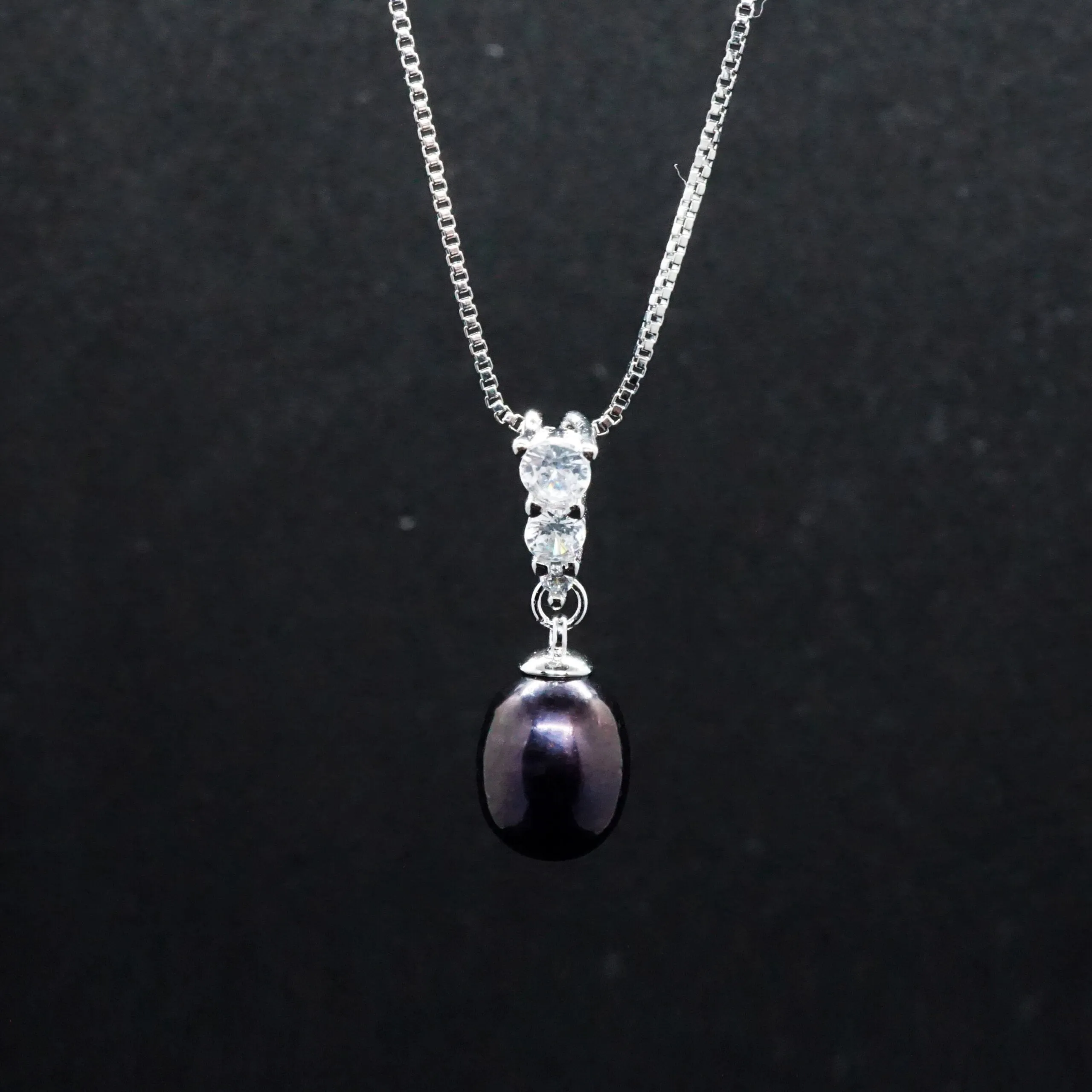 Chloe X - Black Pearl Crystal Silver Pendant