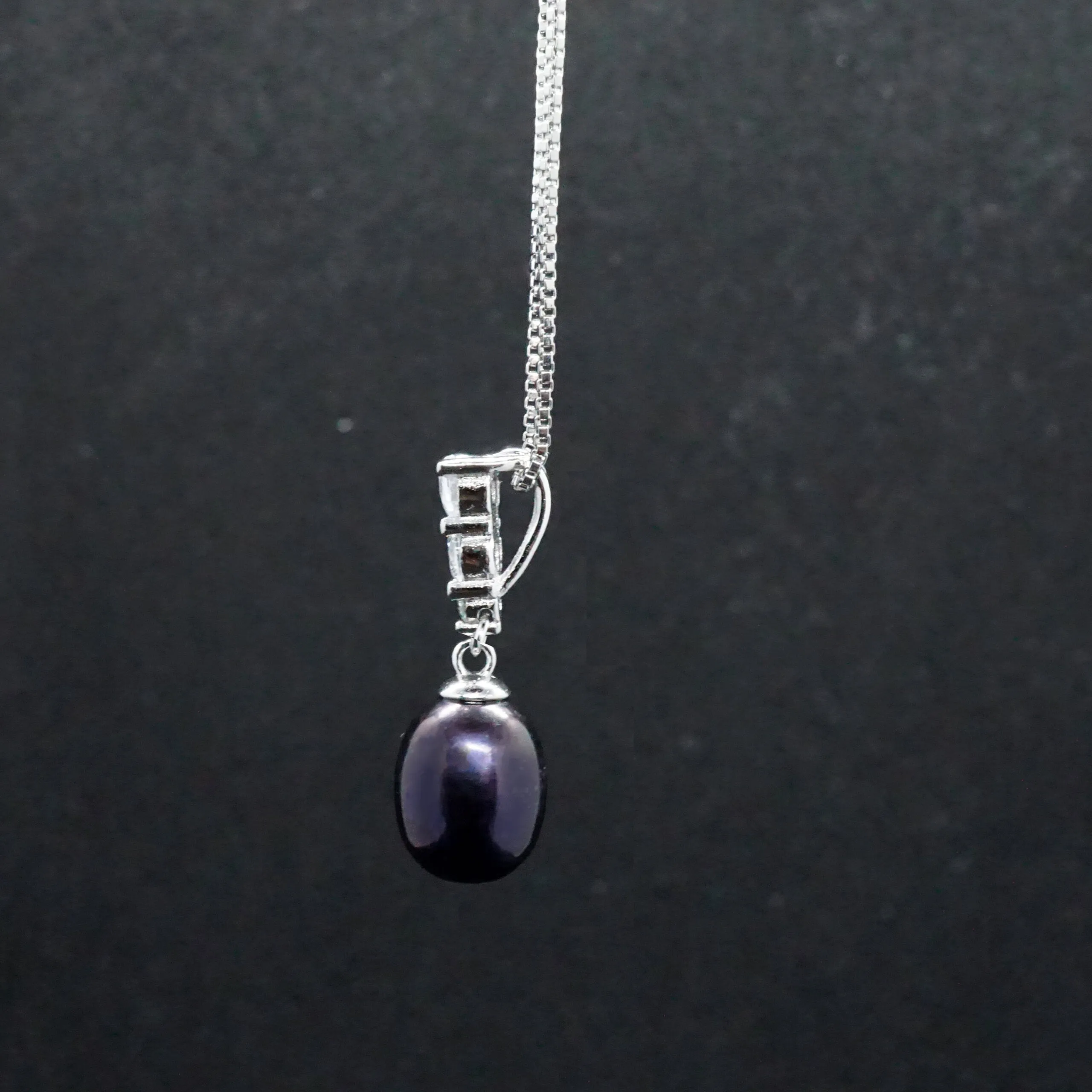 Chloe X - Black Pearl Crystal Silver Pendant