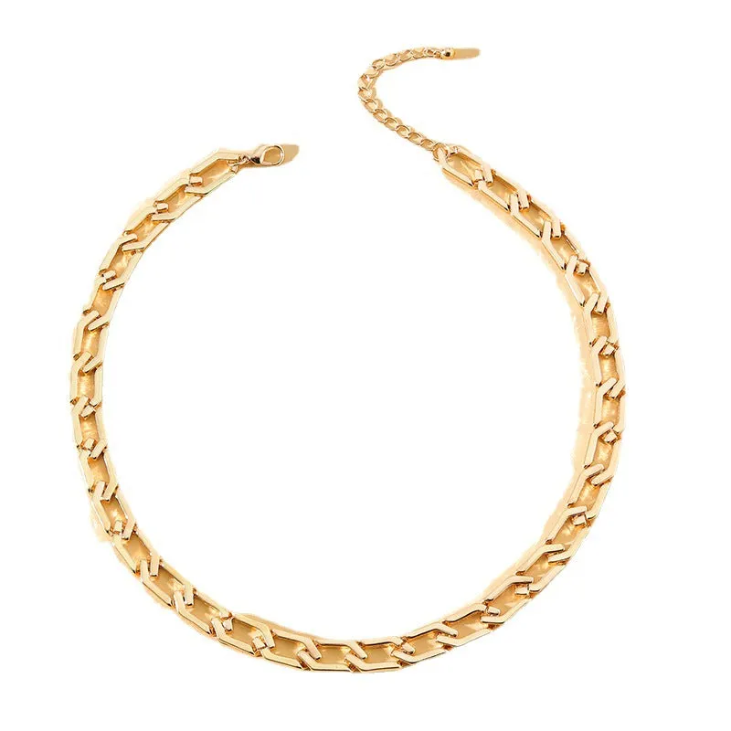 Chunky Cuban Link Necklace - Vintage Punk Sweater Chain - Minimalist Single Strand Choker
