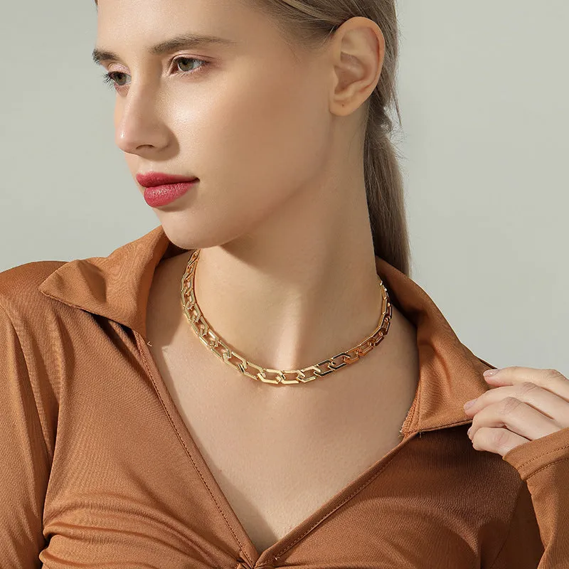 Chunky Cuban Link Necklace - Vintage Punk Sweater Chain - Minimalist Single Strand Choker