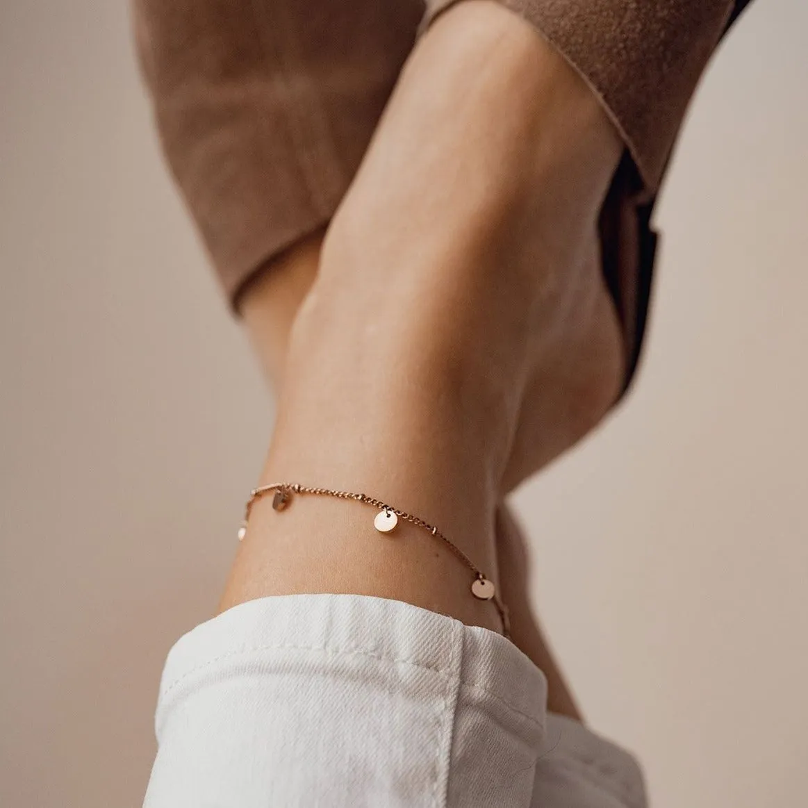 Circles Bobble Chain Anklet Rose Gold