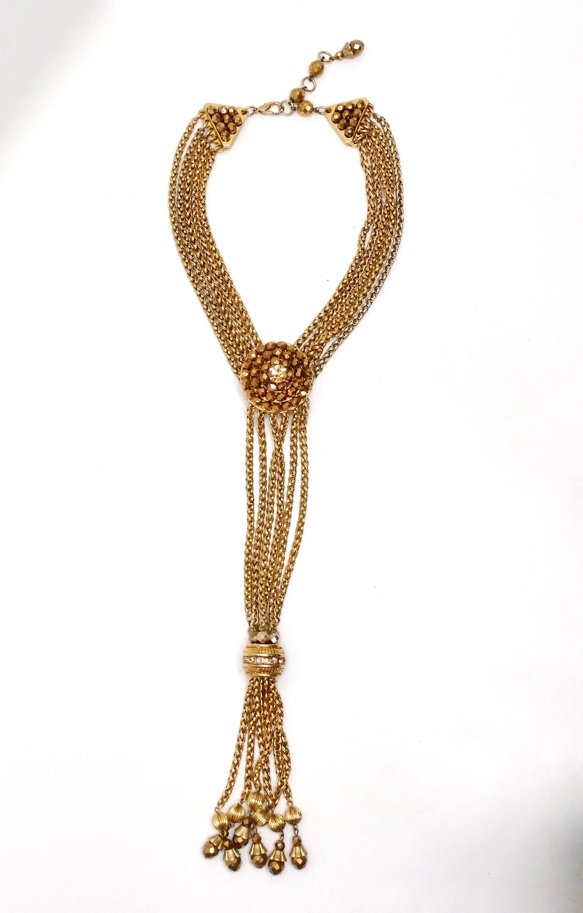 Claire Deve Vintage Gold-Tone Beaded Rope Tassel Lariat Necklace