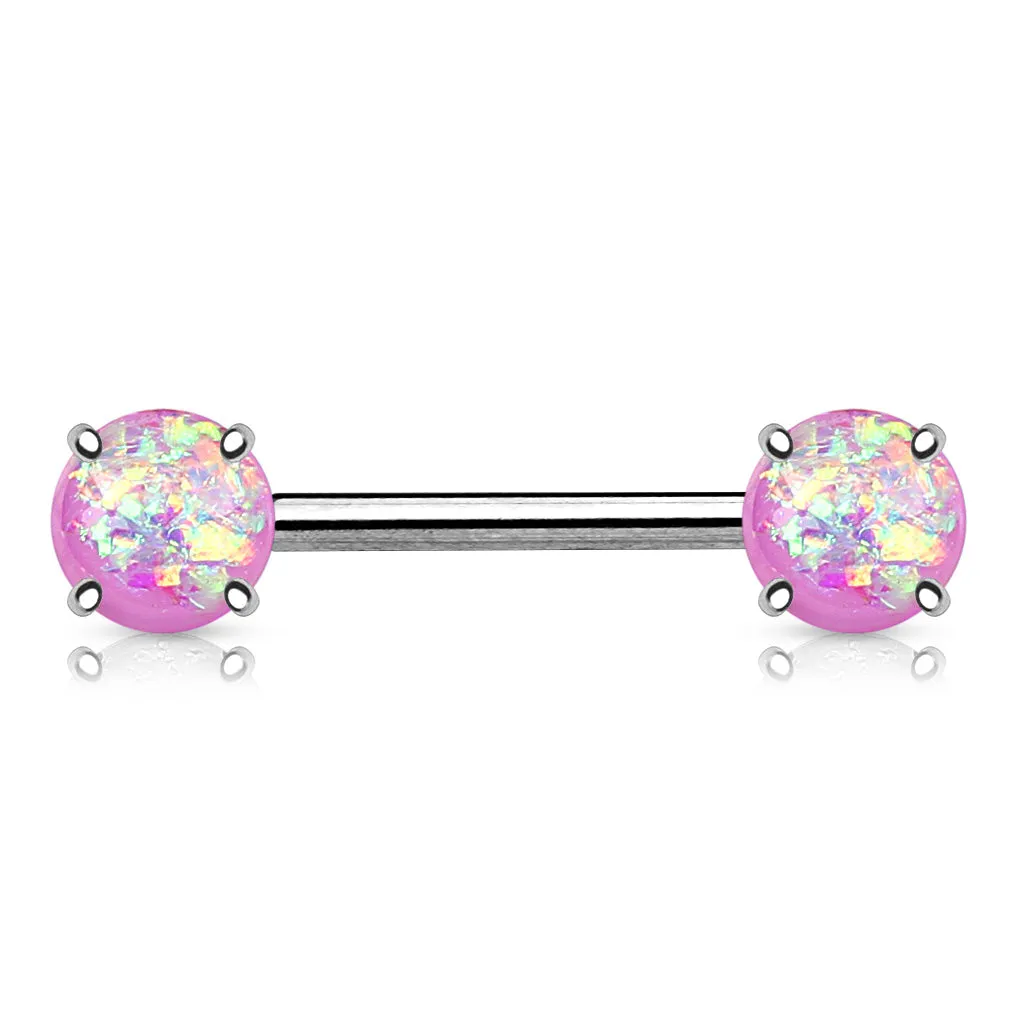 Classic Opal Prong Nipple Barbell Ring