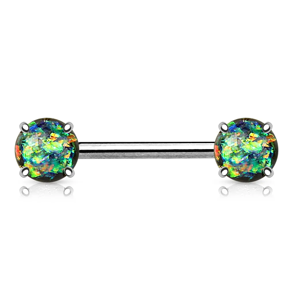 Classic Opal Prong Nipple Barbell Ring